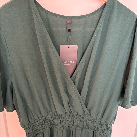 Women’s Summer Wrap V Neck Dress - Dark Green - Size XL - Picture 5 of 9